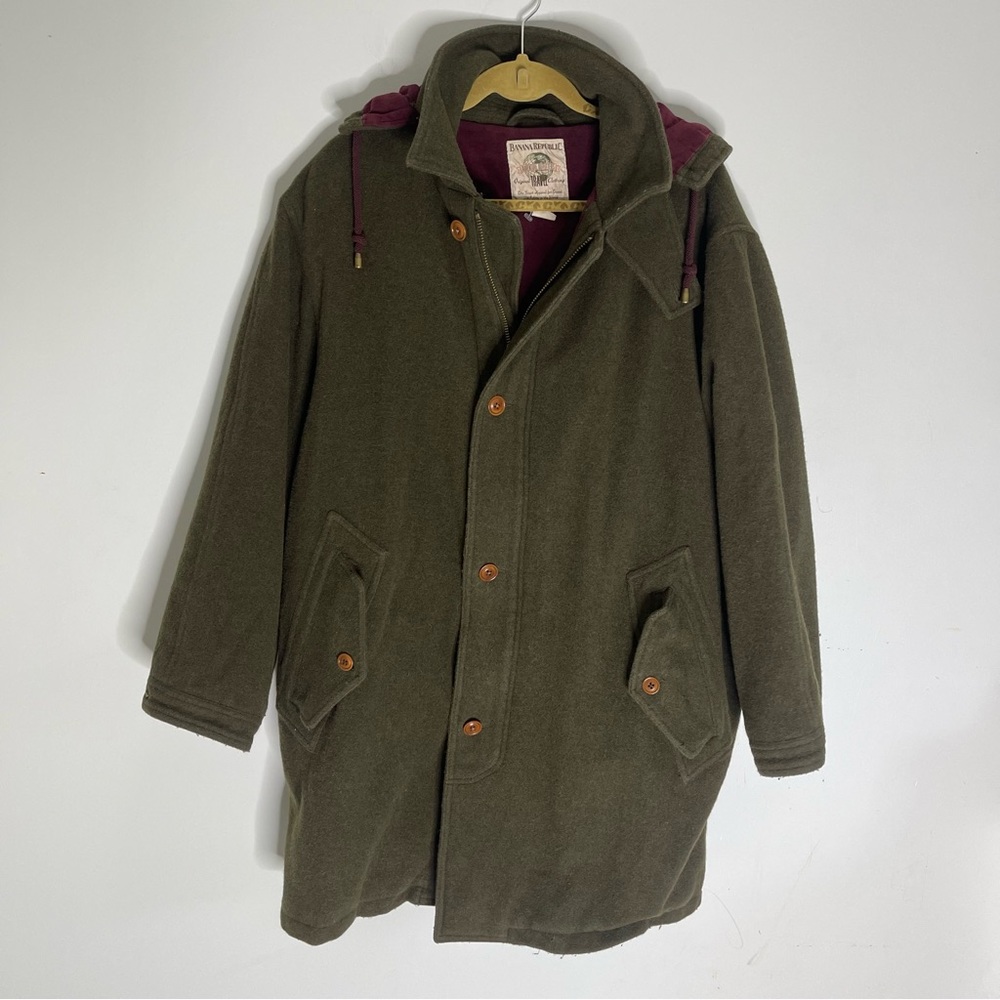 BANANA REPUBLIC Wool Hooded Zip Front Sinch Waist Medium Length Coat Size Medium